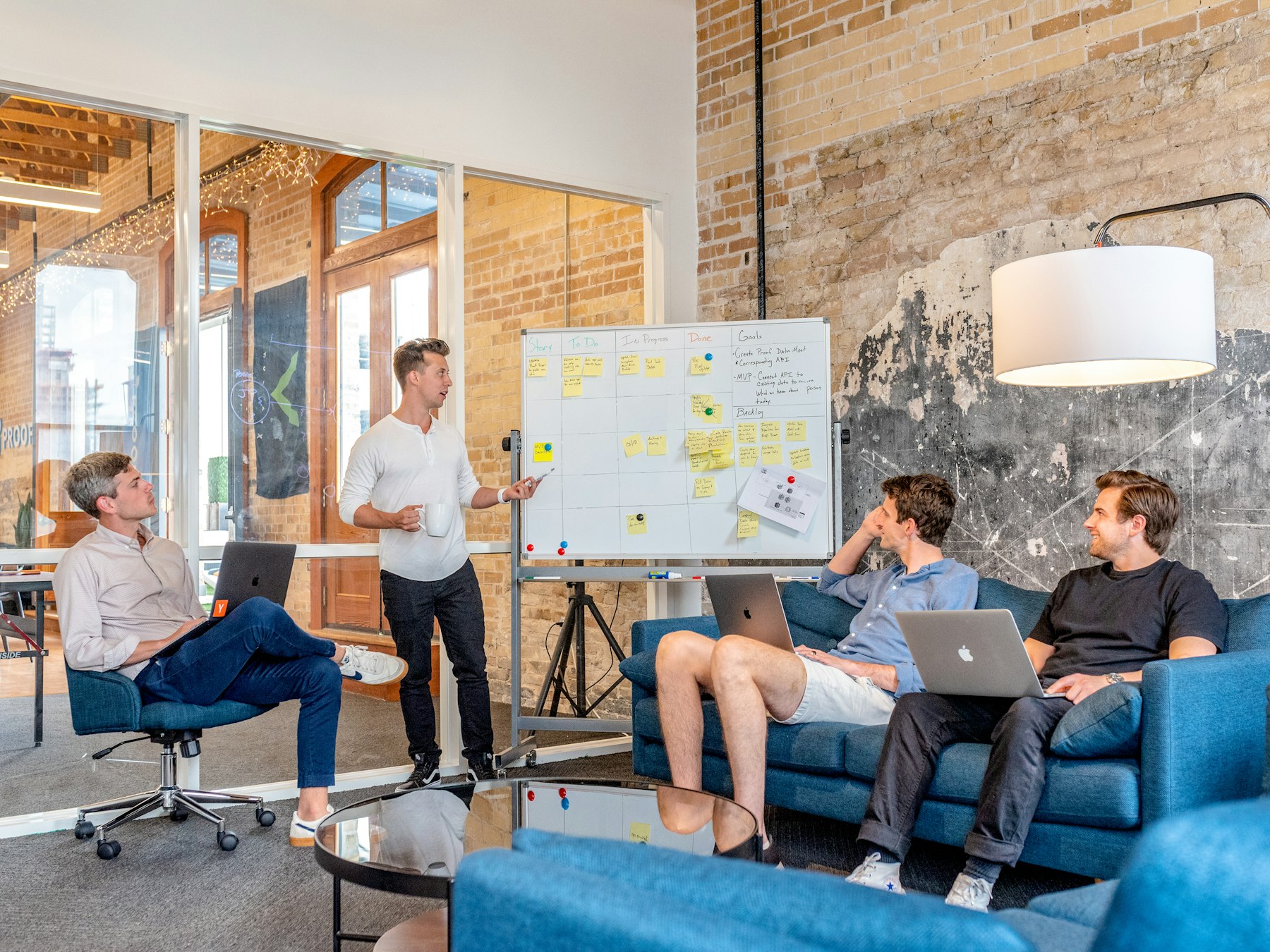 Team planning together in a modern office